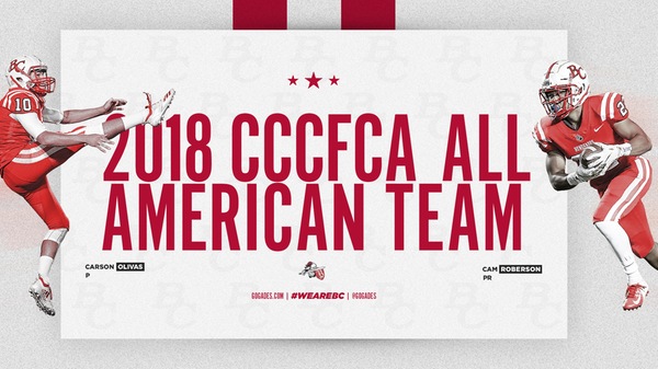 Renegade football spohomores Carson Olivas (P) and Cam Roberson (PR) were named to the 2018 CCCFCA All-American team this week.